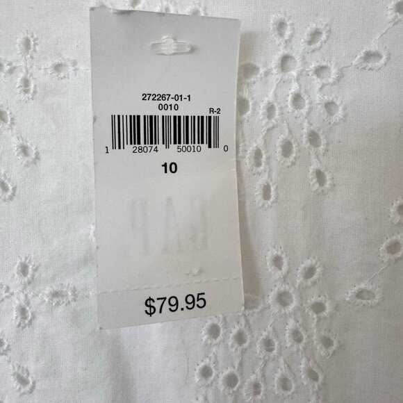 GAP WHITE A LINE BALLOON SLEEVE EYELET DRESS NWT SIZE 10 Hidden Back Zipper - Picture 7 of 10